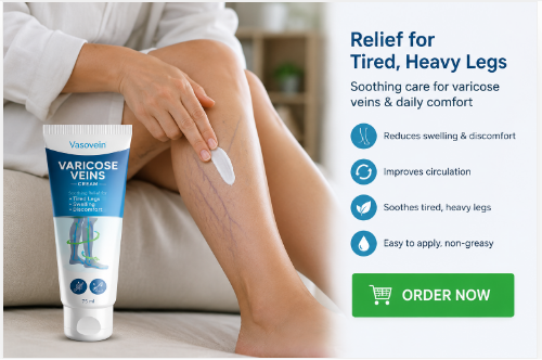 Venorela Varicose Veins Cream UK tube with key benefits for swelling and circulation